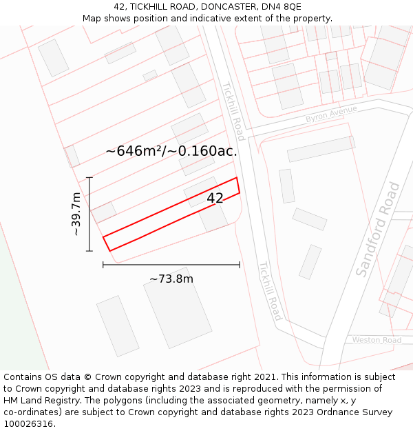 42, TICKHILL ROAD, DONCASTER, DN4 8QE: Plot and title map