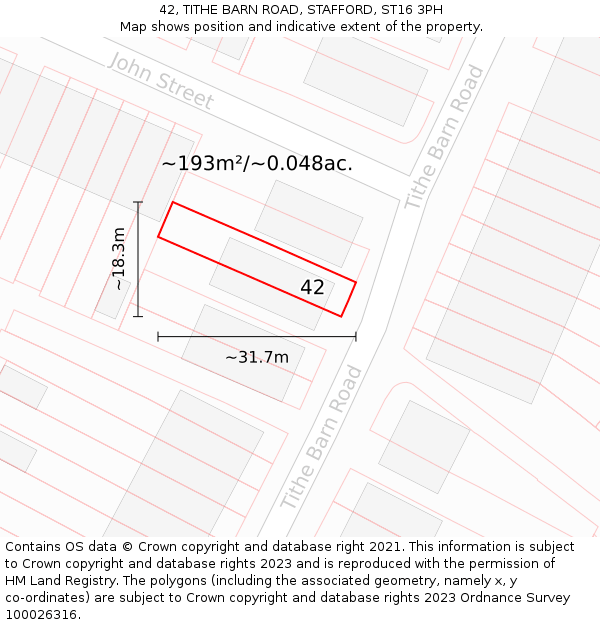 42, TITHE BARN ROAD, STAFFORD, ST16 3PH: Plot and title map