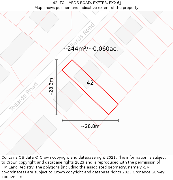 42, TOLLARDS ROAD, EXETER, EX2 6JJ: Plot and title map