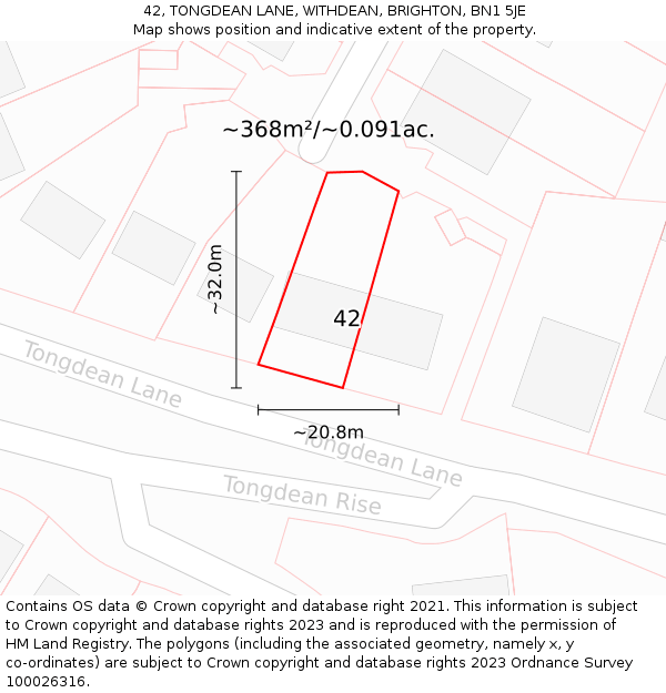 42, TONGDEAN LANE, WITHDEAN, BRIGHTON, BN1 5JE: Plot and title map