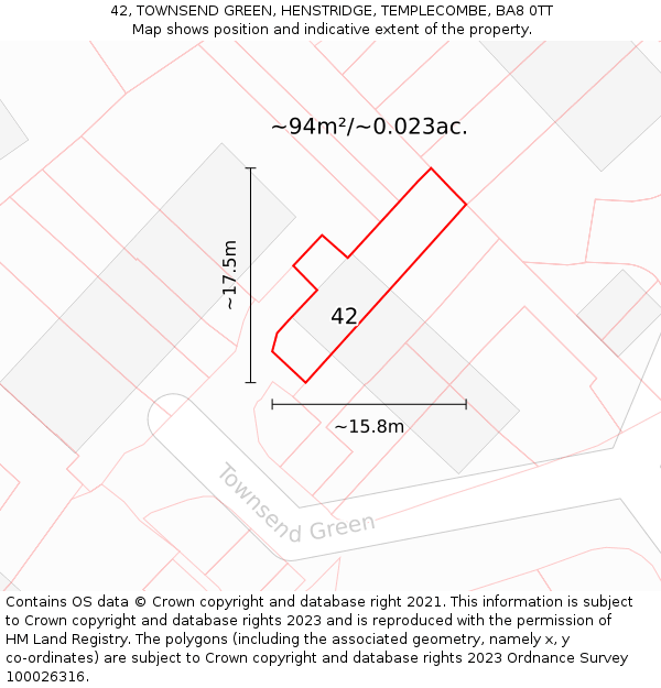 42, TOWNSEND GREEN, HENSTRIDGE, TEMPLECOMBE, BA8 0TT: Plot and title map