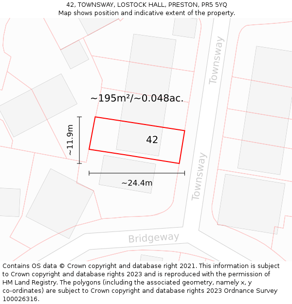 42, TOWNSWAY, LOSTOCK HALL, PRESTON, PR5 5YQ: Plot and title map