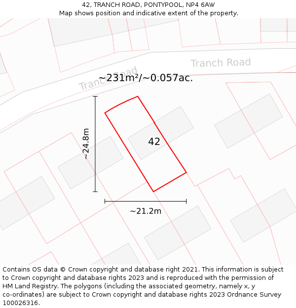 42, TRANCH ROAD, PONTYPOOL, NP4 6AW: Plot and title map