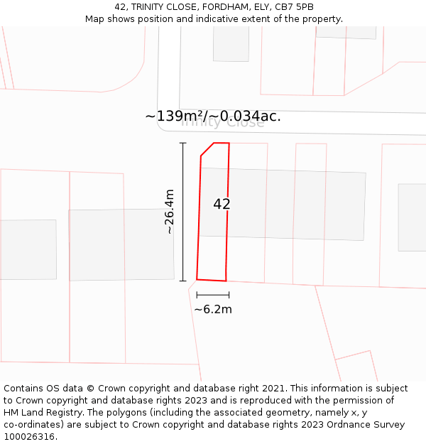 42, TRINITY CLOSE, FORDHAM, ELY, CB7 5PB: Plot and title map