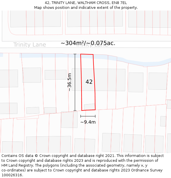 42, TRINITY LANE, WALTHAM CROSS, EN8 7EL: Plot and title map