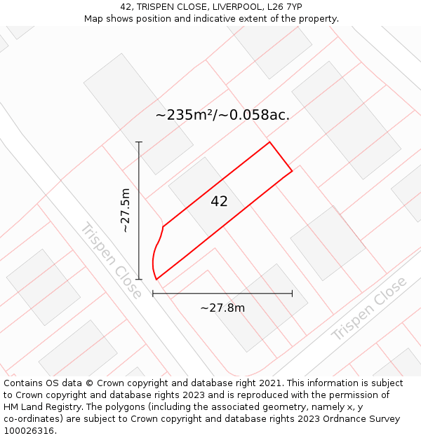 42, TRISPEN CLOSE, LIVERPOOL, L26 7YP: Plot and title map