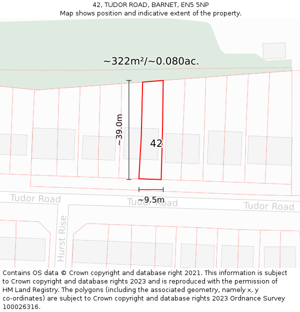 42, TUDOR ROAD, BARNET, EN5 5NP: Plot and title map
