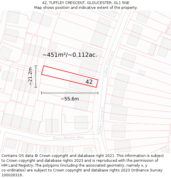 42, TUFFLEY CRESCENT, GLOUCESTER, GL1 5NE: Plot and title map