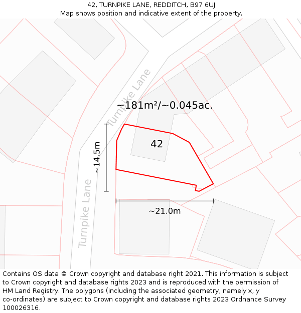 42, TURNPIKE LANE, REDDITCH, B97 6UJ: Plot and title map