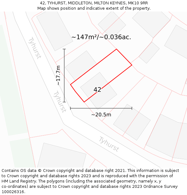42, TYHURST, MIDDLETON, MILTON KEYNES, MK10 9RR: Plot and title map