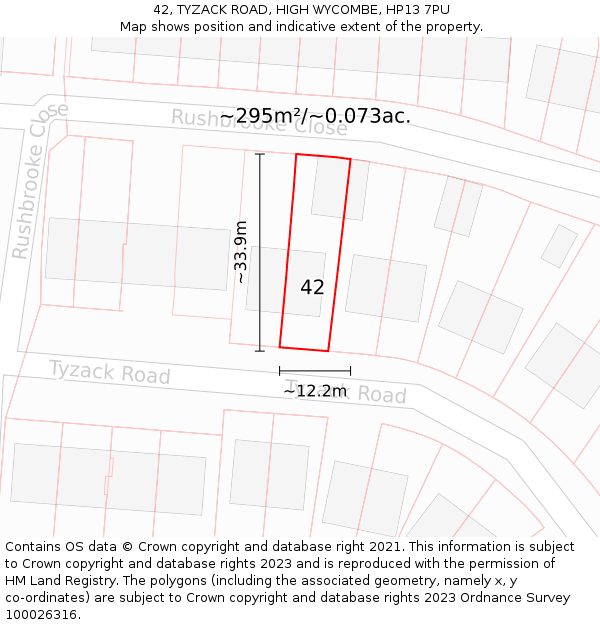 42, TYZACK ROAD, HIGH WYCOMBE, HP13 7PU: Plot and title map