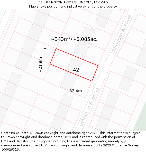42, UFFINGTON AVENUE, LINCOLN, LN6 0AD: Plot and title map