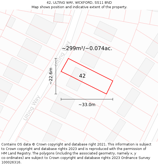 42, ULTING WAY, WICKFORD, SS11 8ND: Plot and title map