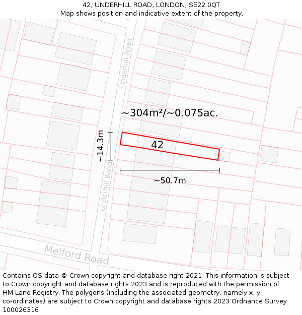 42, UNDERHILL ROAD, LONDON, SE22 0QT: Plot and title map