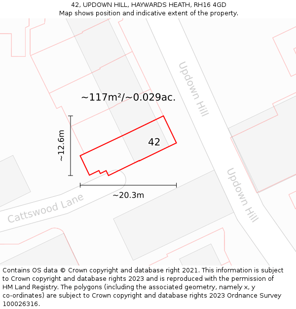 42, UPDOWN HILL, HAYWARDS HEATH, RH16 4GD: Plot and title map