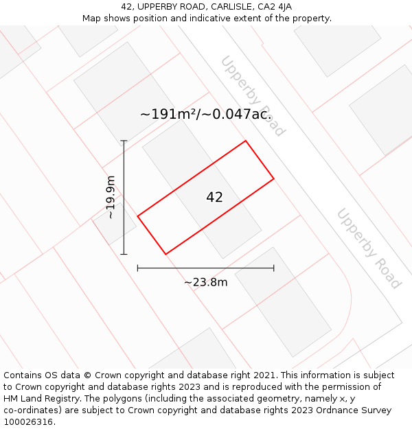 42, UPPERBY ROAD, CARLISLE, CA2 4JA: Plot and title map