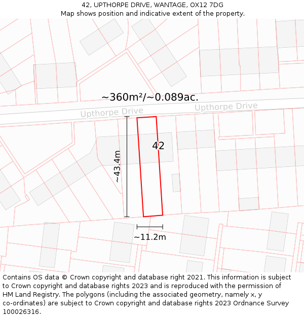 42, UPTHORPE DRIVE, WANTAGE, OX12 7DG: Plot and title map