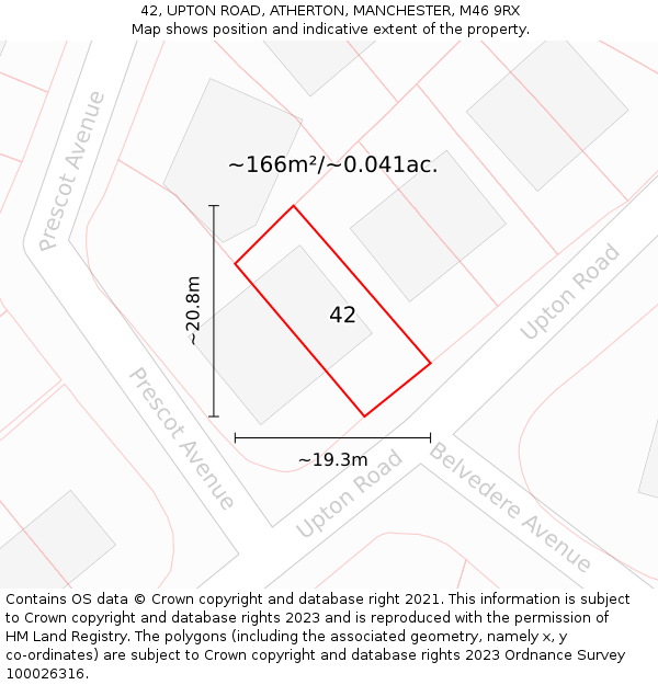 42, UPTON ROAD, ATHERTON, MANCHESTER, M46 9RX: Plot and title map