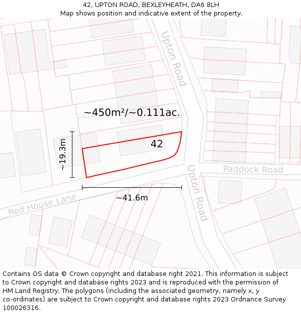 42, UPTON ROAD, BEXLEYHEATH, DA6 8LH: Plot and title map