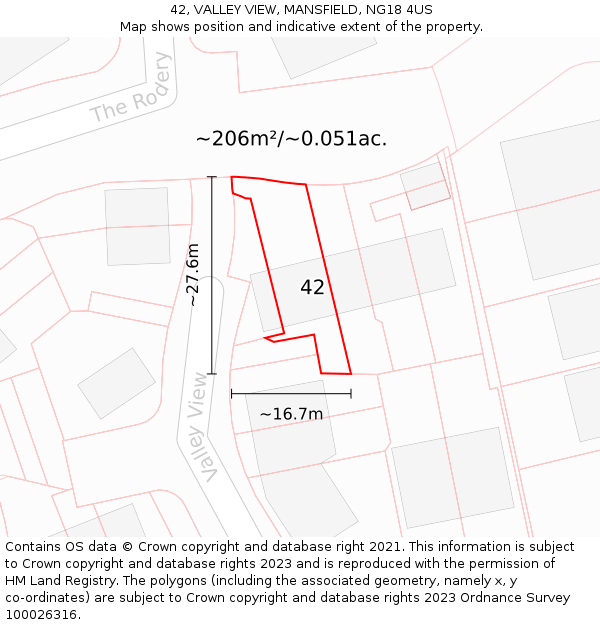 42, VALLEY VIEW, MANSFIELD, NG18 4US: Plot and title map