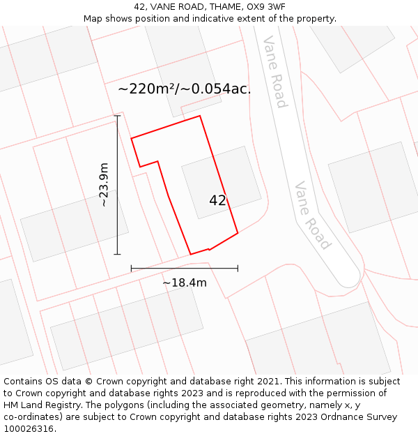 42, VANE ROAD, THAME, OX9 3WF: Plot and title map