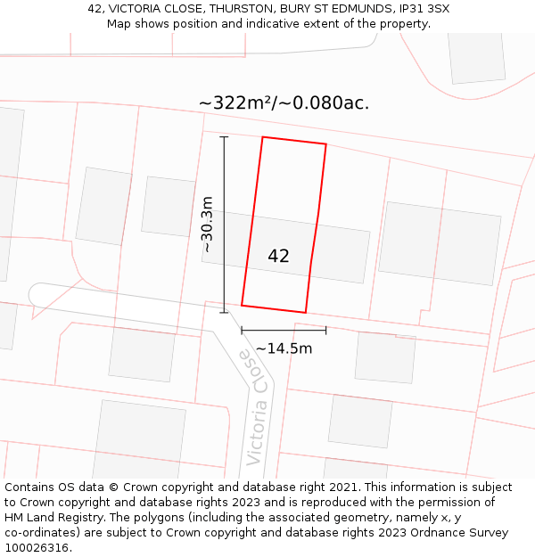 42, VICTORIA CLOSE, THURSTON, BURY ST EDMUNDS, IP31 3SX: Plot and title map
