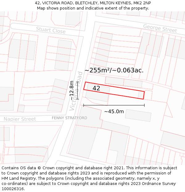 42, VICTORIA ROAD, BLETCHLEY, MILTON KEYNES, MK2 2NP: Plot and title map