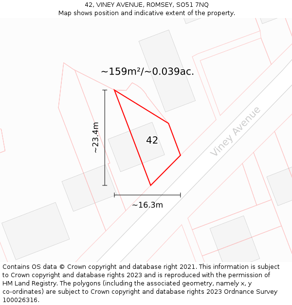 42, VINEY AVENUE, ROMSEY, SO51 7NQ: Plot and title map