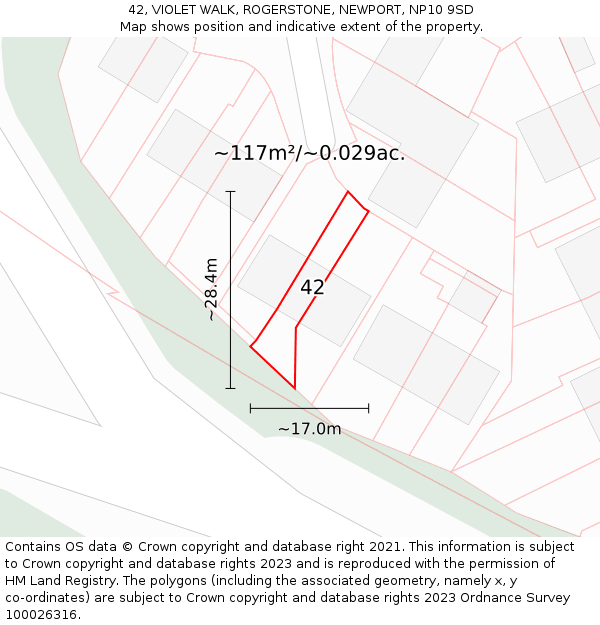 42, VIOLET WALK, ROGERSTONE, NEWPORT, NP10 9SD: Plot and title map