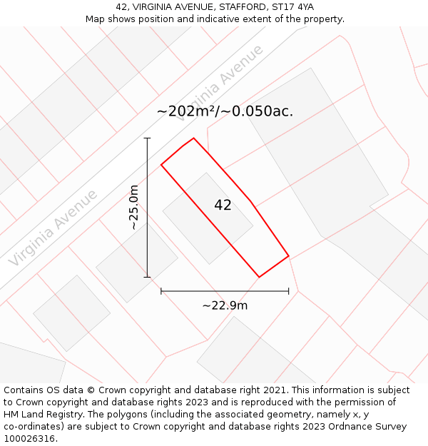 42, VIRGINIA AVENUE, STAFFORD, ST17 4YA: Plot and title map