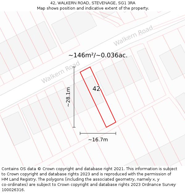 42, WALKERN ROAD, STEVENAGE, SG1 3RA: Plot and title map