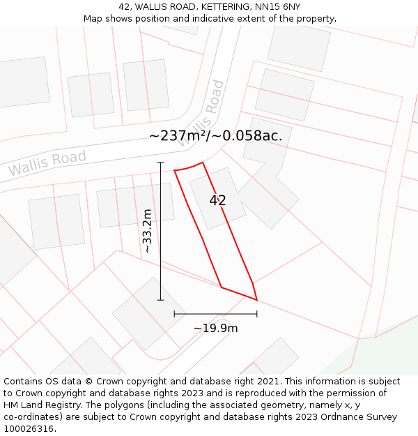 42, WALLIS ROAD, KETTERING, NN15 6NY: Plot and title map