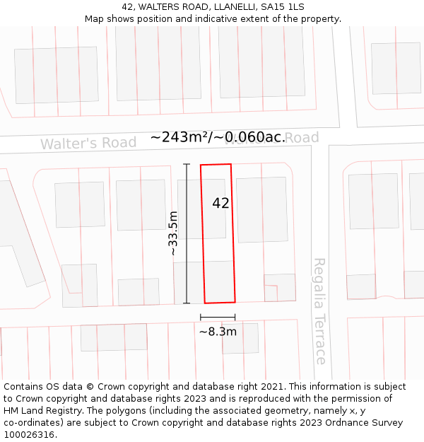 42, WALTERS ROAD, LLANELLI, SA15 1LS: Plot and title map
