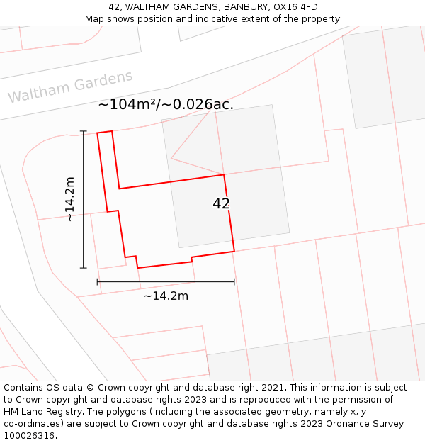 42, WALTHAM GARDENS, BANBURY, OX16 4FD: Plot and title map
