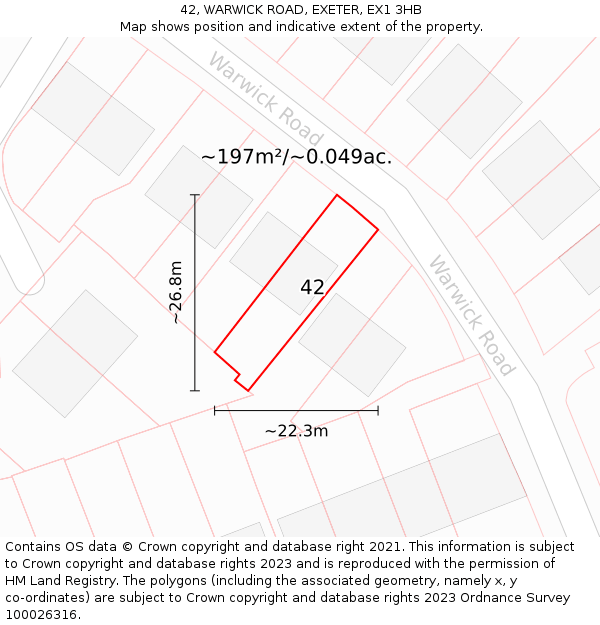42, WARWICK ROAD, EXETER, EX1 3HB: Plot and title map