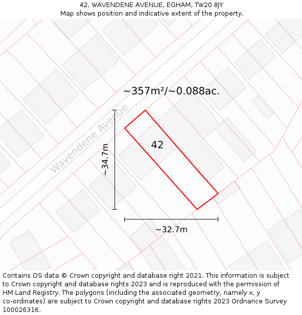 42, WAVENDENE AVENUE, EGHAM, TW20 8JY: Plot and title map