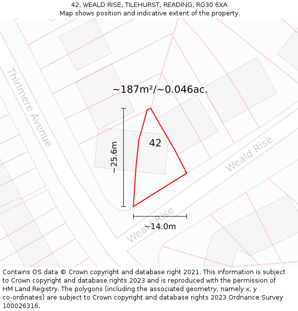 42, WEALD RISE, TILEHURST, READING, RG30 6XA: Plot and title map