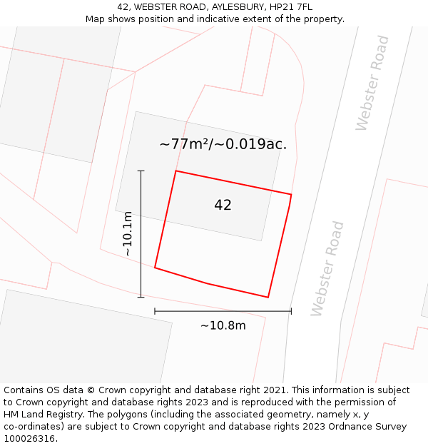 42, WEBSTER ROAD, AYLESBURY, HP21 7FL: Plot and title map