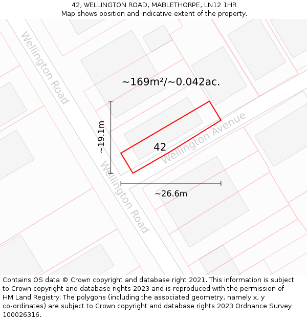 42, WELLINGTON ROAD, MABLETHORPE, LN12 1HR: Plot and title map