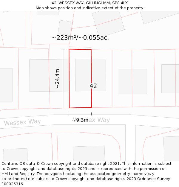 42, WESSEX WAY, GILLINGHAM, SP8 4LX: Plot and title map