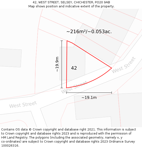 42, WEST STREET, SELSEY, CHICHESTER, PO20 9AB: Plot and title map