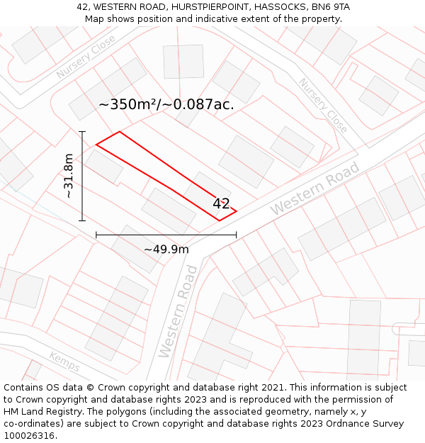 42, WESTERN ROAD, HURSTPIERPOINT, HASSOCKS, BN6 9TA: Plot and title map