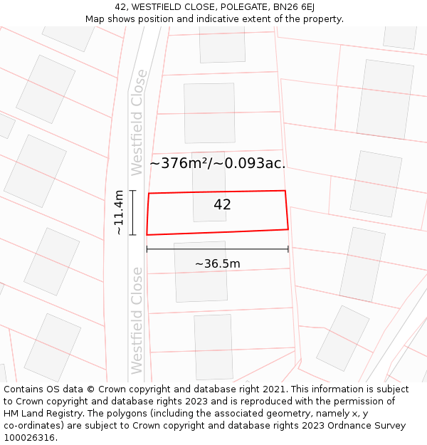 42, WESTFIELD CLOSE, POLEGATE, BN26 6EJ: Plot and title map