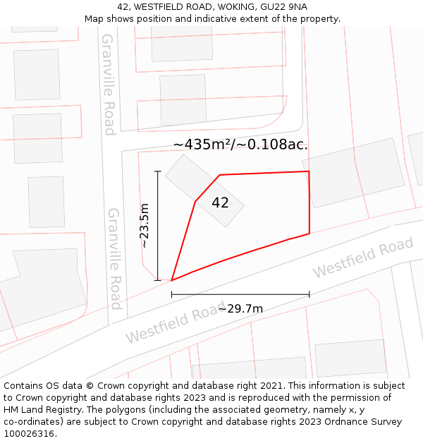 42, WESTFIELD ROAD, WOKING, GU22 9NA: Plot and title map