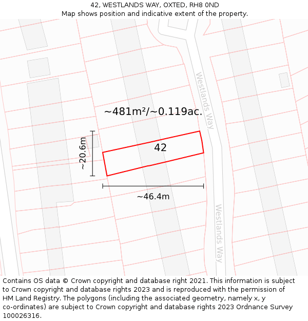 42, WESTLANDS WAY, OXTED, RH8 0ND: Plot and title map