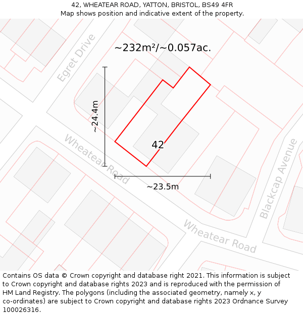 42, WHEATEAR ROAD, YATTON, BRISTOL, BS49 4FR: Plot and title map