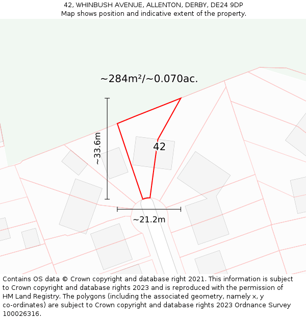 42, WHINBUSH AVENUE, ALLENTON, DERBY, DE24 9DP: Plot and title map