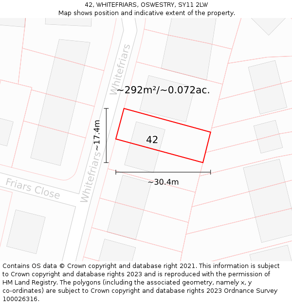 42, WHITEFRIARS, OSWESTRY, SY11 2LW: Plot and title map