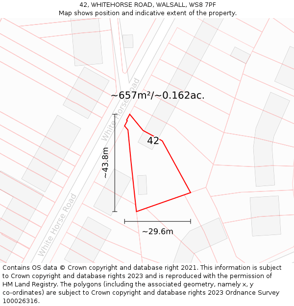 42, WHITEHORSE ROAD, WALSALL, WS8 7PF: Plot and title map