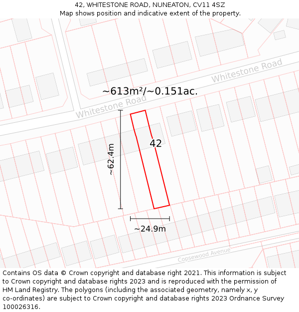 42, WHITESTONE ROAD, NUNEATON, CV11 4SZ: Plot and title map